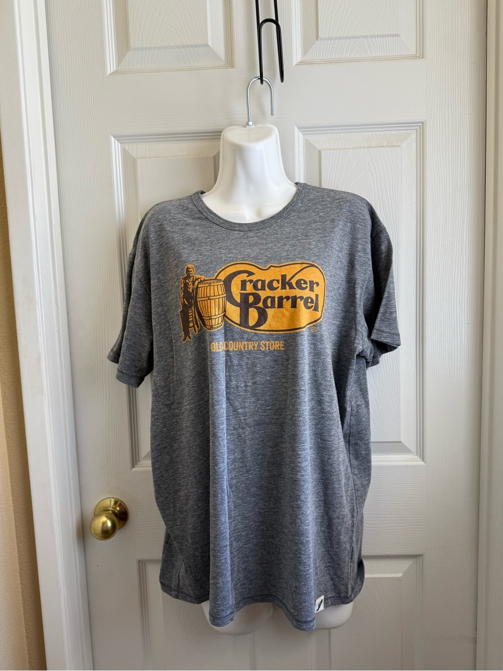 Cracker Barrel Men's Gray Short Sleeve Tee with Yellow Logo